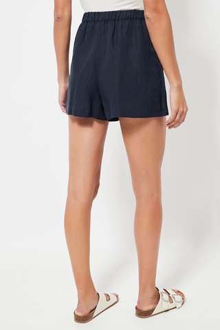 Shorts in lino a vita alta - Navy