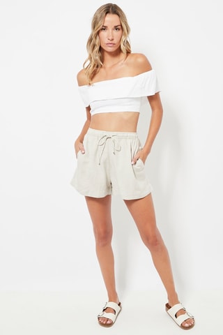 Shorts in lino a vita alta - Ecrù