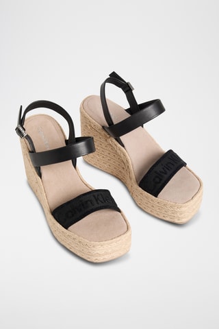 Sandales compensées en cuir de mouton nappa - Noir