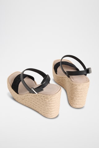 Sandales compensées en cuir de mouton nappa - Noir