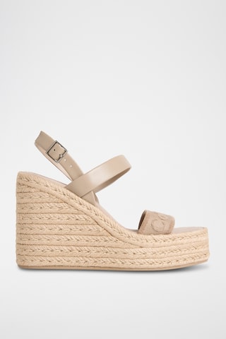 Sandales compensées en cuir de mouton nappa - Gris