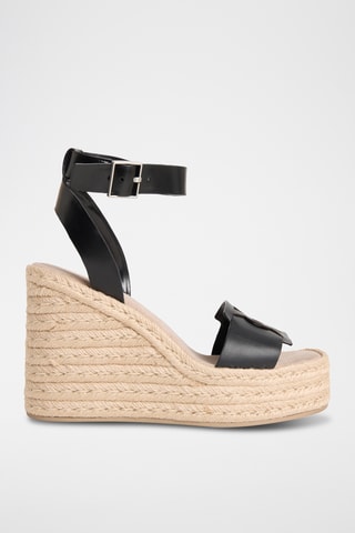 Sandales compensées en cuir nappa - Noir