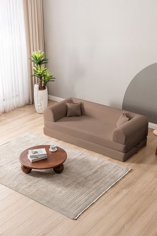 Canapé convertible - 2 places - Marron - En tissu peluche