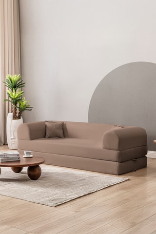 Canapé convertible - 2 places - Marron - En tissu peluche