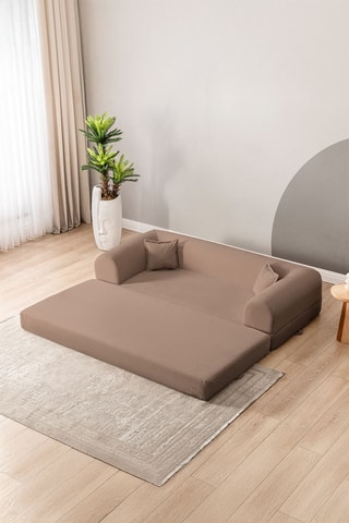 Canapé convertible - 2 places - Marron - En tissu peluche
