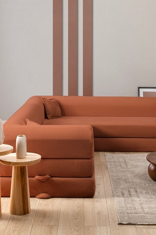 Canapé d"angle droit - Marron - En tissu peluche - 270 x 190 x 62 cm
