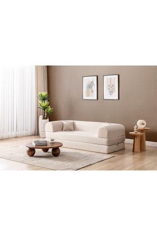 Canapé convertible - Beige - En tissu peluche
