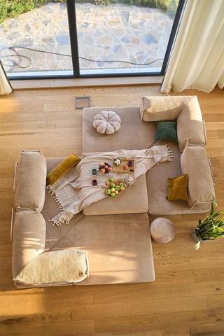 Canapé d"angle réversible convertible - 2 places - Beige - En tissu peluche côtelé