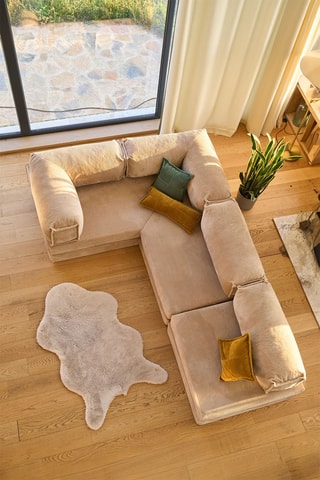 Canapé d"angle réversible convertible - 2 places - Beige - En tissu peluche côtelé