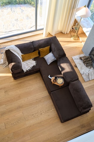 Canapé d'angle réversible - 2 places - Marron - En tissu peluche côtelé