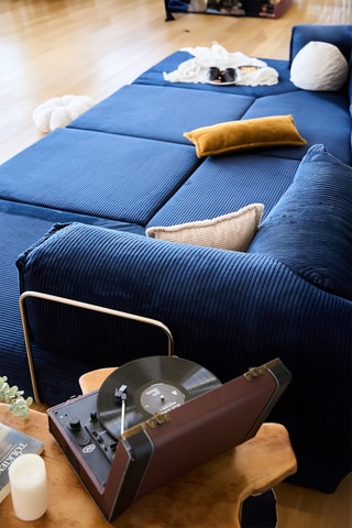 Canapé d"angle réversible convertible - 2 places - Bleu marine - En tissu peluche