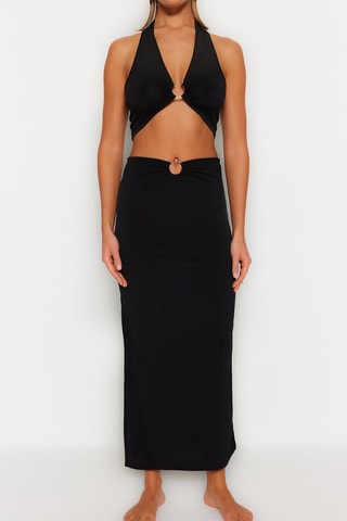 Crop top e saia comprida - Preto - Preto