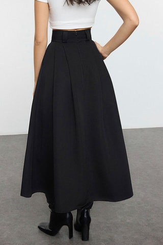 Saia midi de cintura alta - Preto - Preto