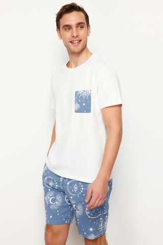 Pijama - Cru e azul - Branco e azul