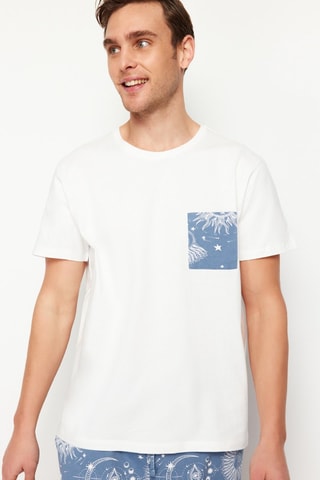 Pijama - Cru e azul - Branco e azul