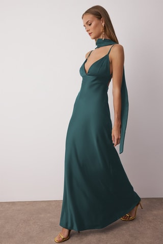 Vestido comprido sem mangas - Verde-esmeralda - Verde