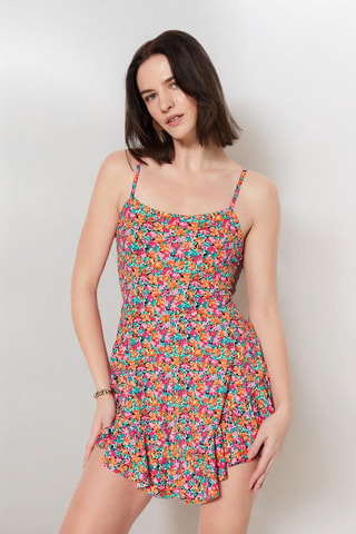 Macacão curto - Laranja e rosa - Azul, laranja e rosa