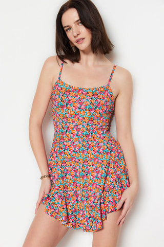 Macacão curto - Laranja e rosa - Azul, laranja e rosa