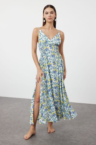 Robe longue - Blanc et bleu