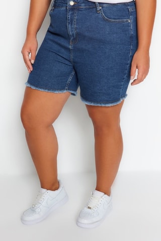 Calções skinny de ganga cintura alta - Azul - Azul