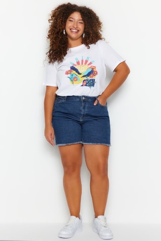Calções skinny de ganga cintura alta - Azul - Azul
