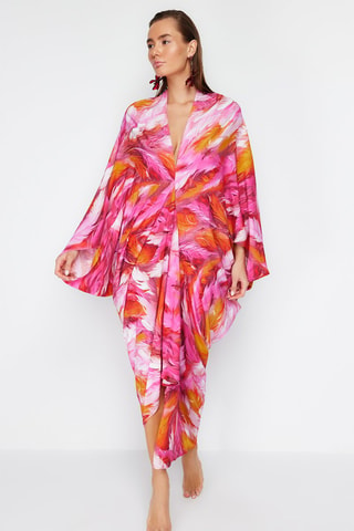 Vestido assimétrico - Rosa - Branco, laranja e rosa