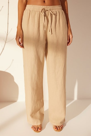 Calças wide legs em linho - Branco - Bege