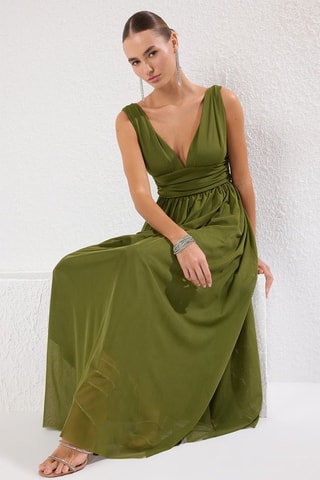 Vestido comprido - Verde-azeitona - Verde