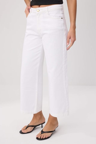 Calças de ganga wide legs cintura subida - Branco