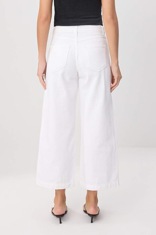 Calças de ganga wide legs cintura subida - Branco