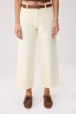 Calças de ganga wide legs cintura subida - Amarelo