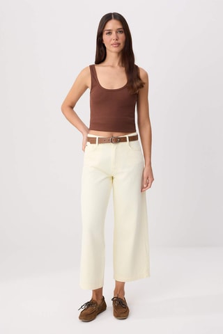 Calças de ganga wide legs cintura subida - Amarelo