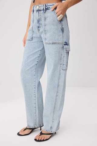 Calças de ganga baggy cintura subida - Azul-claro