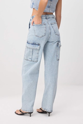 Calças de ganga baggy cintura subida - Azul-claro