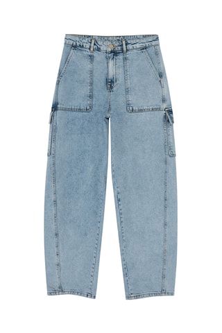 Calças de ganga baggy cintura subida - Azul-claro