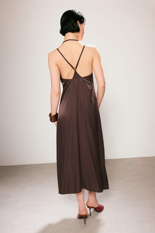 Vestido direito em lã - Castanho
