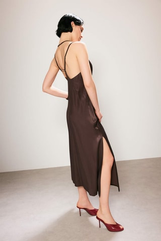 Vestido direito em lã - Castanho