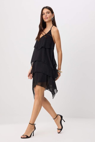 Vestido com folhos - Preto