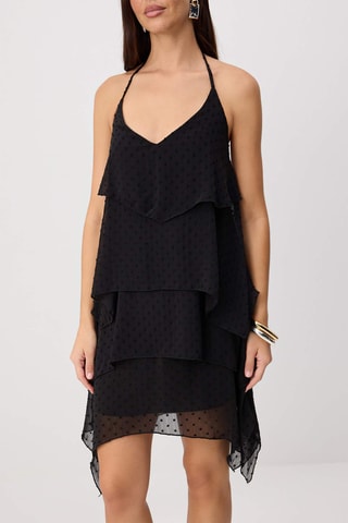 Vestido com folhos - Preto