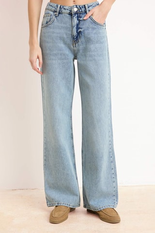 Calças de ganga wide legs cintura subida - Azul-claro