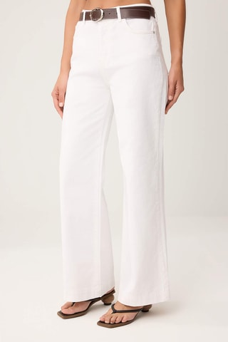 Calças de ganga wide legs cintura subida - Branco