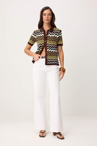 Calças de ganga wide legs cintura subida - Branco