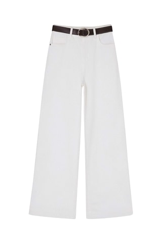 Calças de ganga wide legs cintura subida - Branco