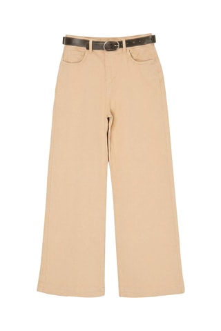 Calças de ganga wide legs cintura subida - Bege