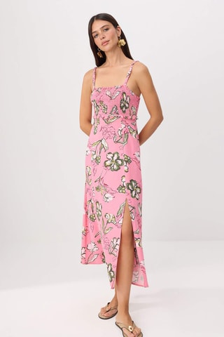 Vestido midi em linho - Multicor