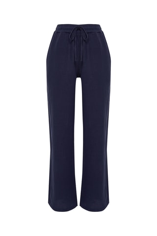 Calças wide legs em linho - Branco - Azul-marinho