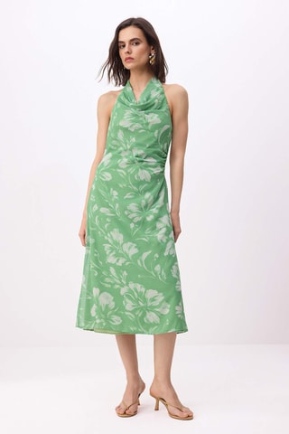 Vestido drapeado - Verde e multicor