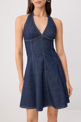 Vestido trapézio em ganga - Azul-escuro
