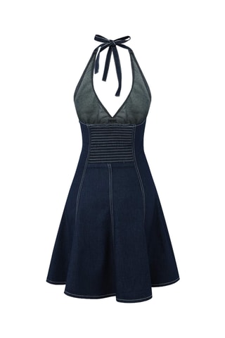 Vestido trapézio em ganga - Azul-escuro