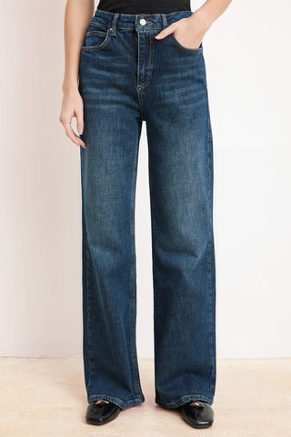 Calças de ganga wide legs cintura subida - Azul-escuro